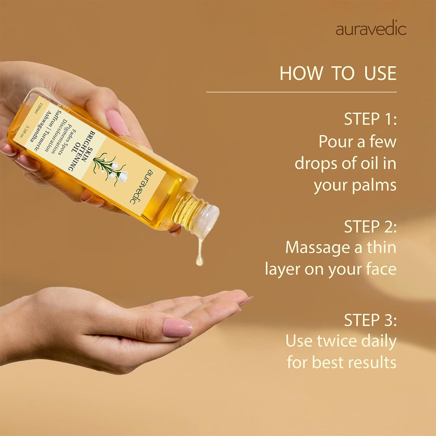 Auravedic Skin Oil for Radiant Skin | Face Massage Oil with Turmeric, Saffron & Ashwagandha | Suits Oily, Dry & All Skin Types | Organic & Natural | 3.38 Fl Oz (100ml)