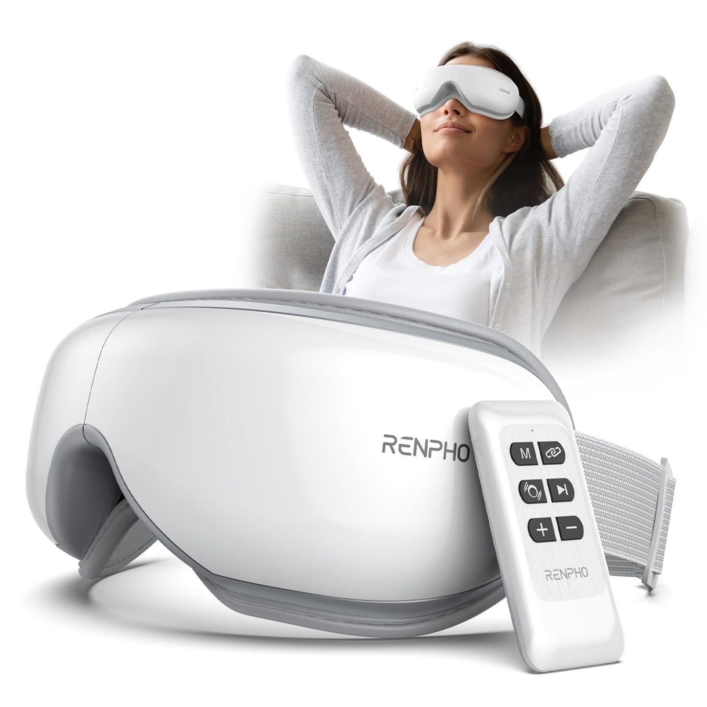 RENPHO Eyeris 1 Eye Massager with Remote, Heat, Compression, Birthday Gifts for Women Men Her Him, Sleep Mask, Headache Massager Scalp for Strain Relief, Migraine Relief, Reduce Stye Eye