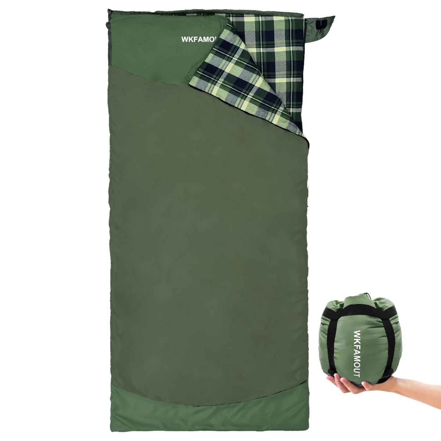 WKFAMOUT Backpacking Flannel Sleeping Bag Lightweight for Adults Hiking Ultralight Compact Sleeping Bag Portable Warm Weather Summer with Compression Sack