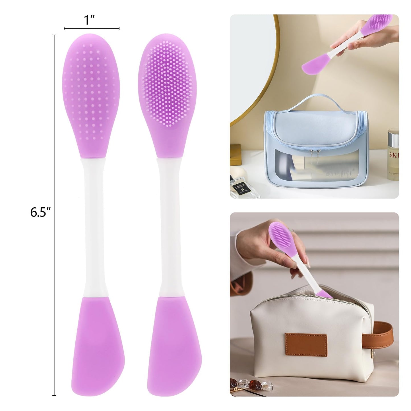 4 Pack Silicone Face Mask Applicator, 2 in 1 Double-Sided Facial Scrubber Brush Tool, Double-Head Manual Cleansing Brush for Deep Gentle Exfoliating