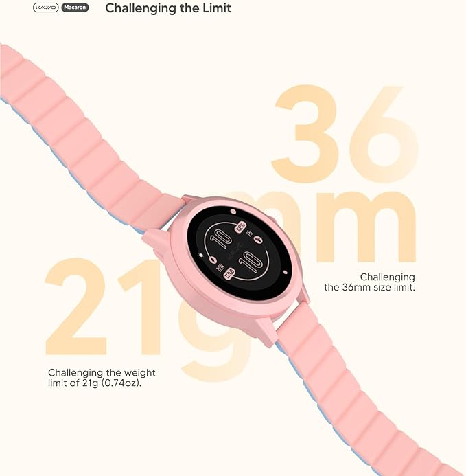 KAVVO Macaron 36mm Round Stylish Watch, 1.106'' AMOLED Retina Screen, Always-on Display, Silicone Magnetic Suction Strap, Female Health Record, Waterproof(Sakura Pink)