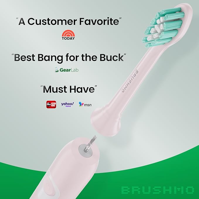 Brushmo Plaque Control Replacement Toothbrush Heads, Compatible with Philips Sonicare Click-on Electric Toothbrush Handles, 8 Standard Replacement Heads, Soft Dupont Bristles, BM928pk, Pink