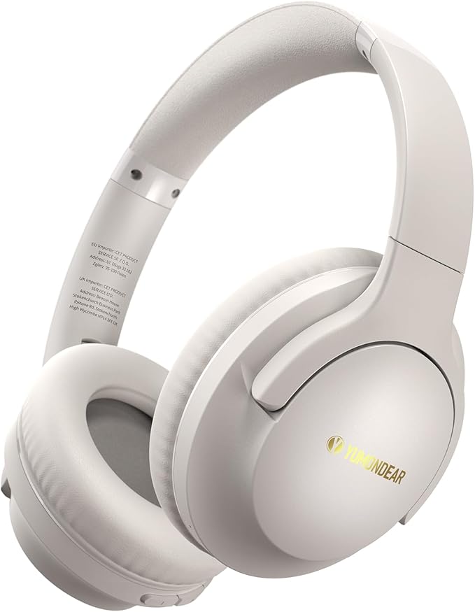 Bluetooth Headphones Over Ear, 80H Playtime Wireless Headphone with 3 EQ Modes, Built-in Mic, Deep Bass, HiFi Stereo Foldable Wireless Headset for iPhone PC Travel Workout (Light Gray)