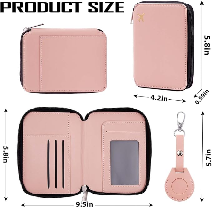 Cnycmy Passport Holder with Airtag,Passport-Wallet-Holder for Women, RFID Passport Holder with Slot Waterproof, PU Leather Travel Passport Case (Pink3)