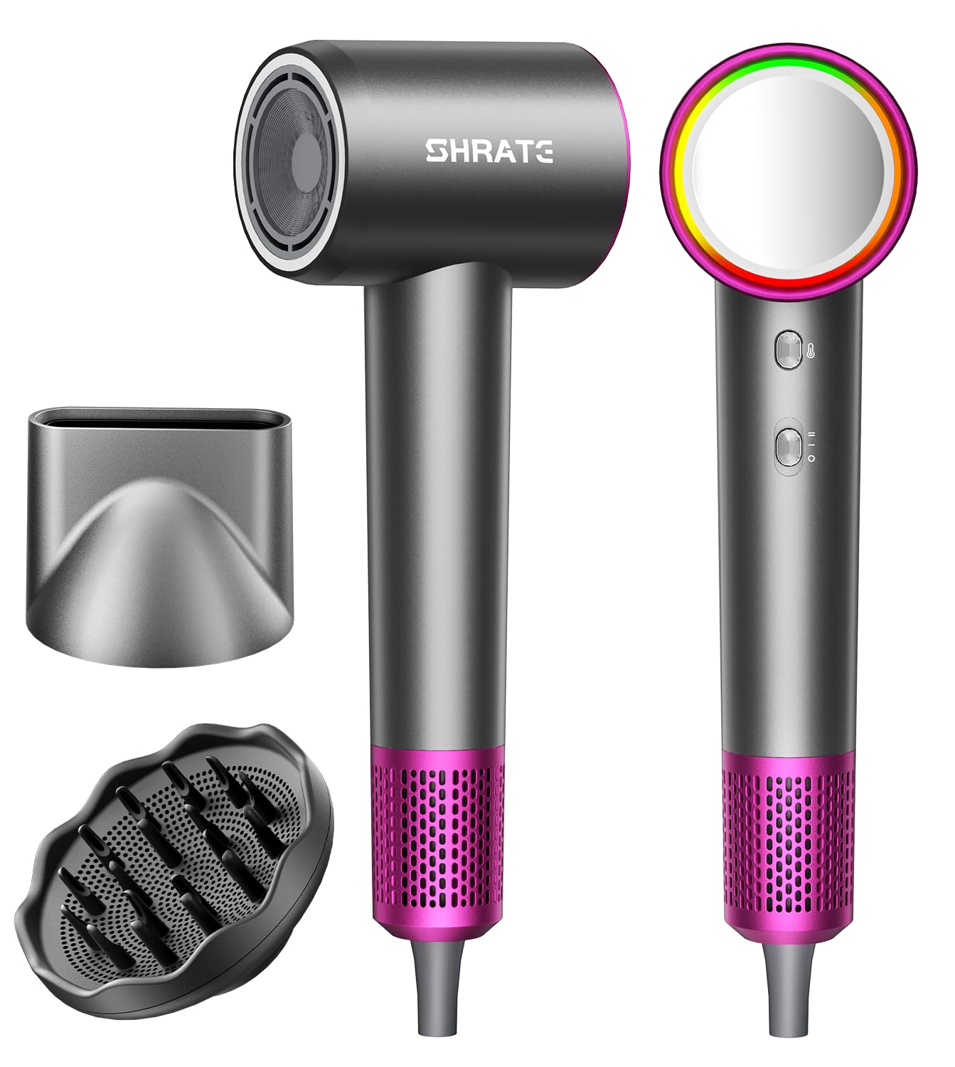 SHRATE Professional High Speed Ionic Hair Dryer | Ultra-Fast Drying | 500 Million Negative Ions | Low Noise Thermo-Control | Compact Blow Dryer with Magnetic Diffuser for Faster Drying All Hair Types