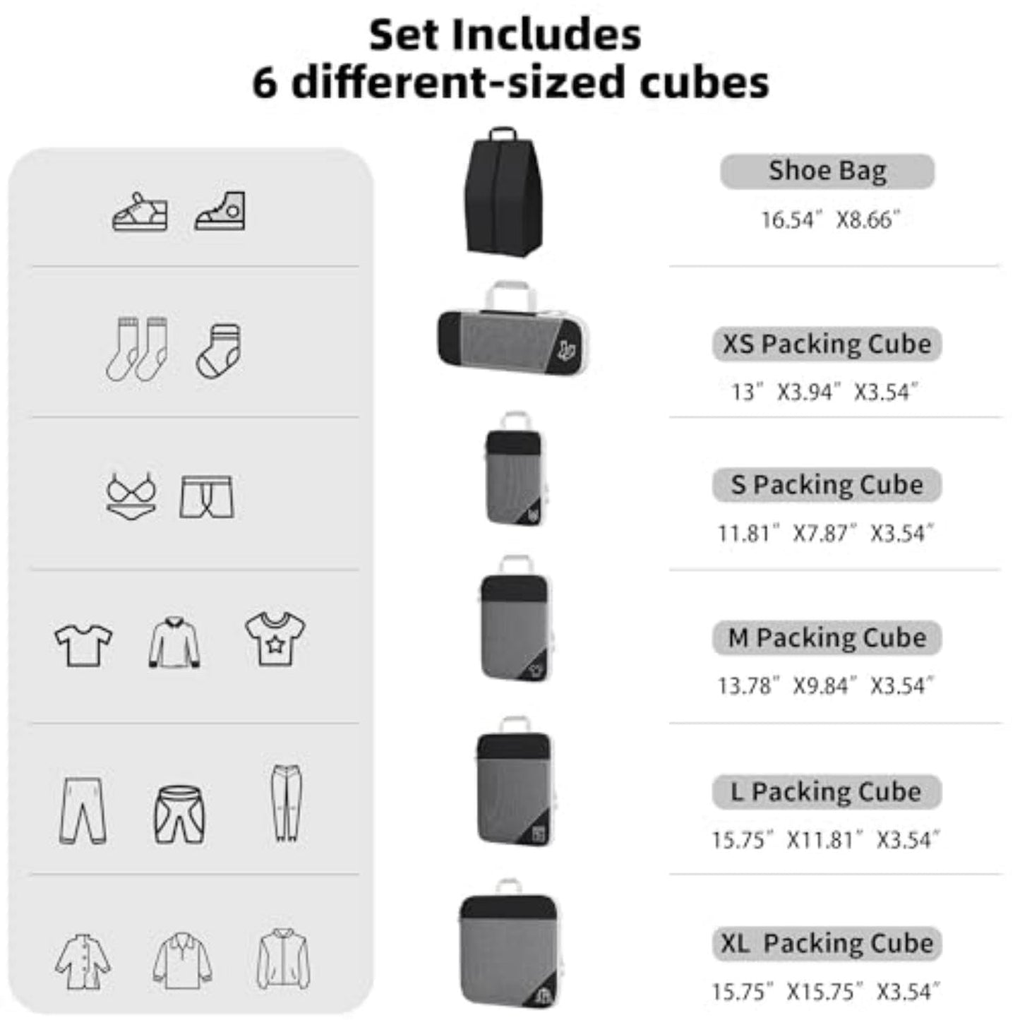 6 Set compression packing cubes travel accessories,Expandable Packing Organizers for Travel,Essentials Luggage Travel Bags,Packing Cubes for Suitcases, Cube Accessories for Women/Men