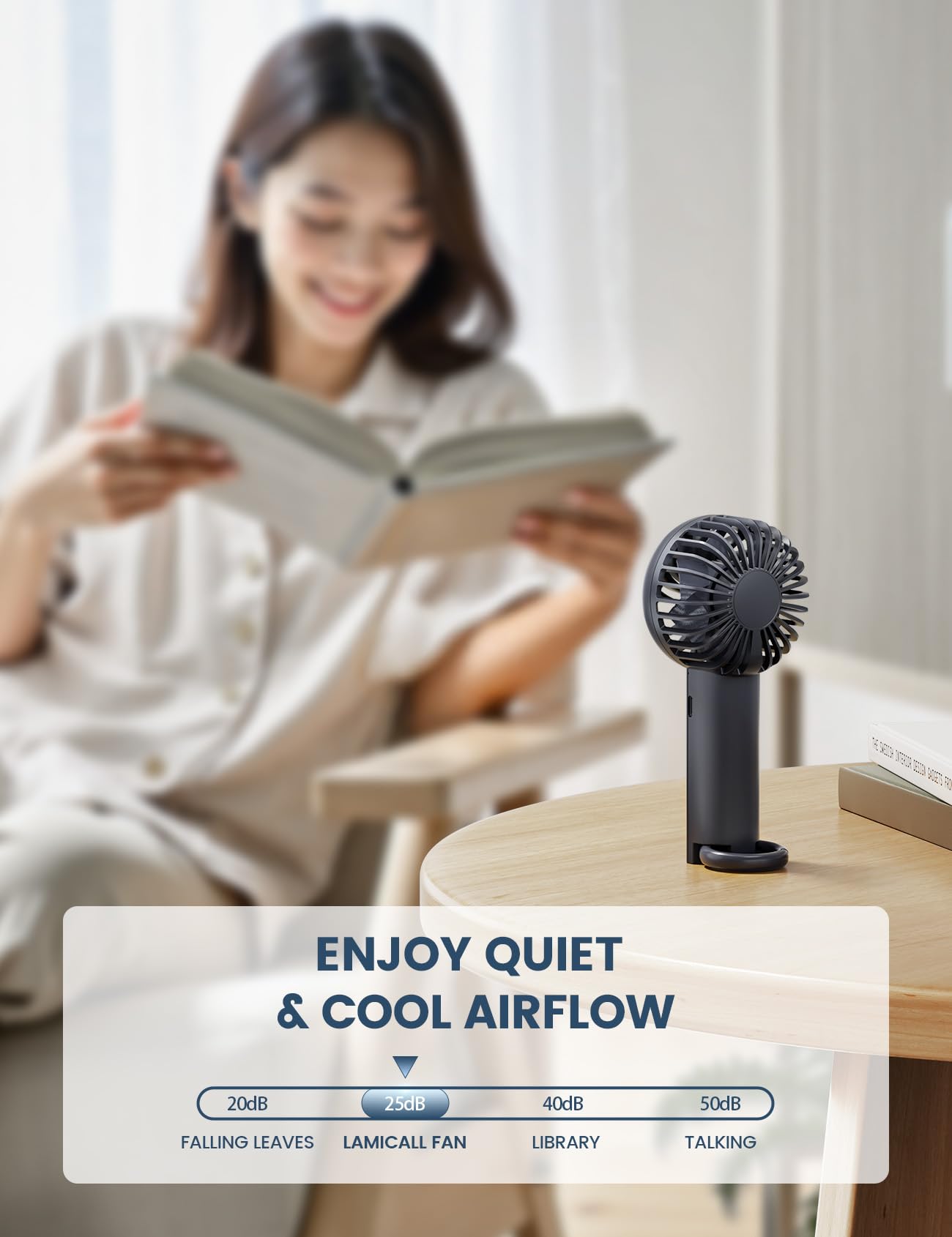 Lamicall Mini Portable Fan, 3 Speed Handheld Fan, Rechargeable Battery Personal Fan Makeup Eyelash Dryer Small Desk Fan for Travel Office Outdoor Women Men Cute Design-Black