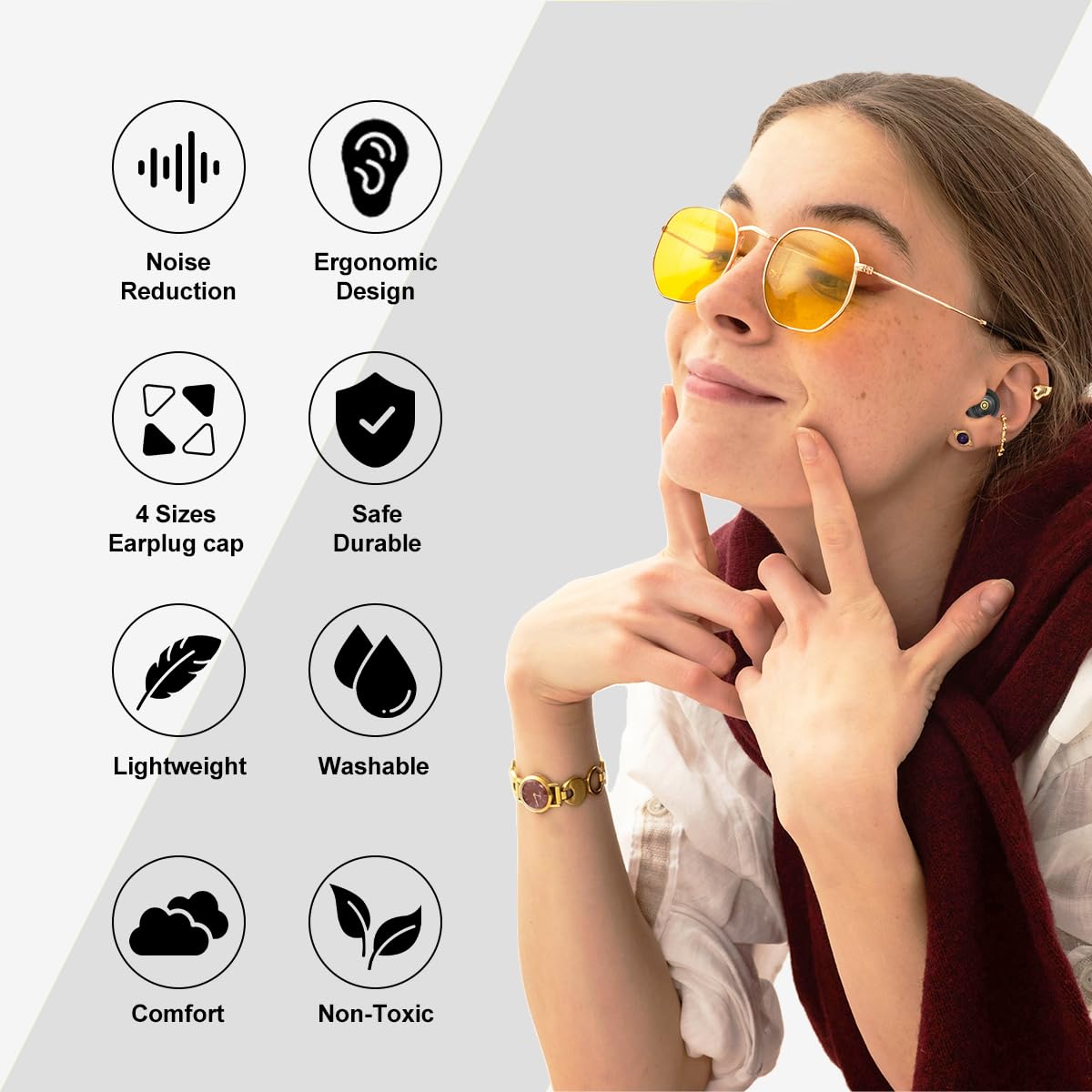 Avoxins Ear Plugs for Sleeping Reusable Earplugs for Concerts Noise Cancelling Soft Silicone Noise Reduction Earbuds for Travel, Focus, Work 33-45dB Hearing Protection with 9 Ear Tips & Case (Black)