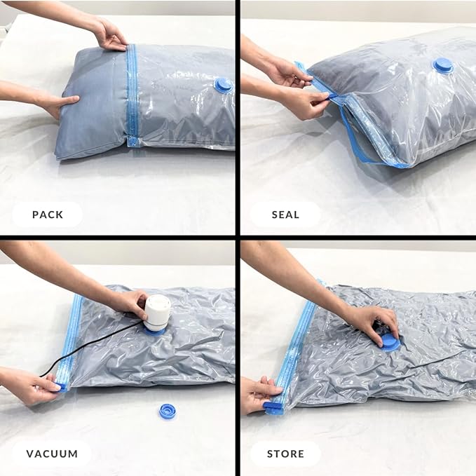 12 Pack Vacuum Storage Bags with Electric Pump, Compression Space Saver for Comforters, Bedding, Blanket Storage, Vacuum Seal Bags for Clothing, Luggage and Closet Organizer,