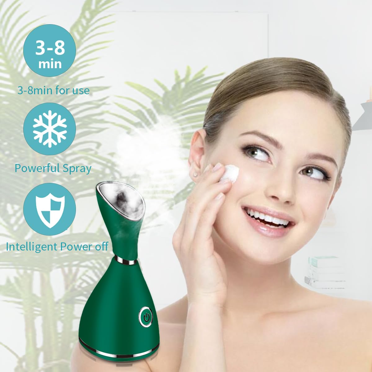 Facial Steamer-Nano Ionic Facial Steamer Warm Mist Humidifier Atomizer Sprayer Moisturizing Face Steamer Home Sauna SPA Face with 4 Piece Stainless Steel Skin Kit and Hair Band(Green)