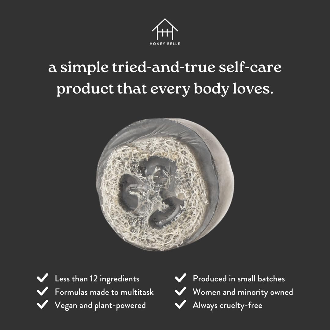 Honey Belle Charcoal Bamboo Exfoliating Loofah Soap 2-Pack - Exfoliating Bar Soap with Loofah Inside - Cleansing, Moisturizing, Nourishing, Scrubby Soap - Plant-Based, Eco-Friendly, Vegan