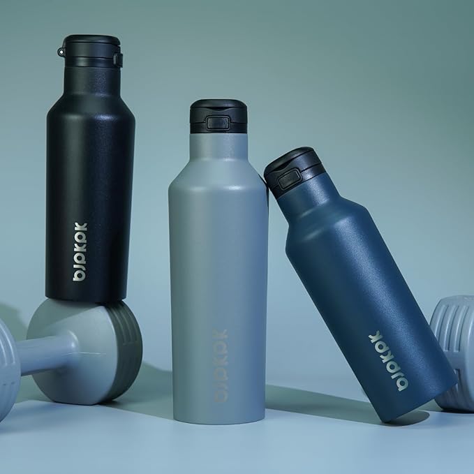 BJPKPK Insulated Water Bottle With Straw 17oz Stainless Steel Water Bottles With 2 Lids And Carry Handle Reusable Travel Metal Thermo,Grey