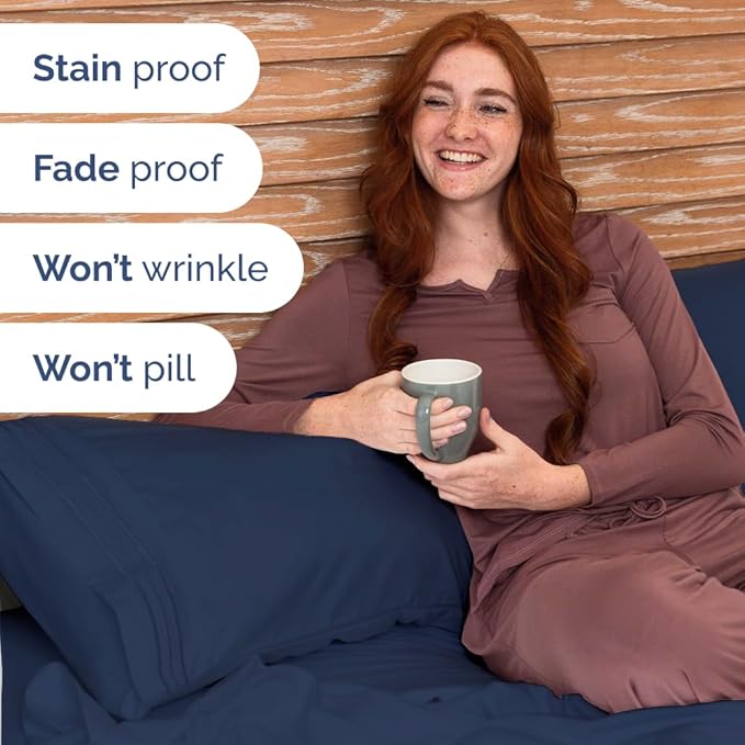 Bulk Case Pack of 16 Sheet Sets - (16) Complete Twin Size Sheet Sets w/ Deep Pockets - Wholesale Bulk Bedding for Hotels, Spas & Airbnbs - Breathable, Cooling, Soft & Wrinkle Free - (Twin, Navy Blue)