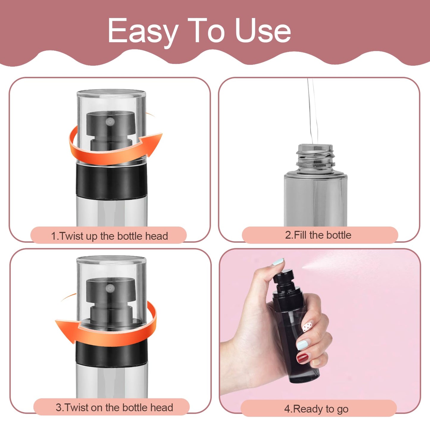 QIYUDA 6 Pack 1oz Mini Spray Bottle, 30ML Plastic Empty Refillable Fine Mist Travel Toners Perfume Face Small Spray Bottles (6 Pcs Black)