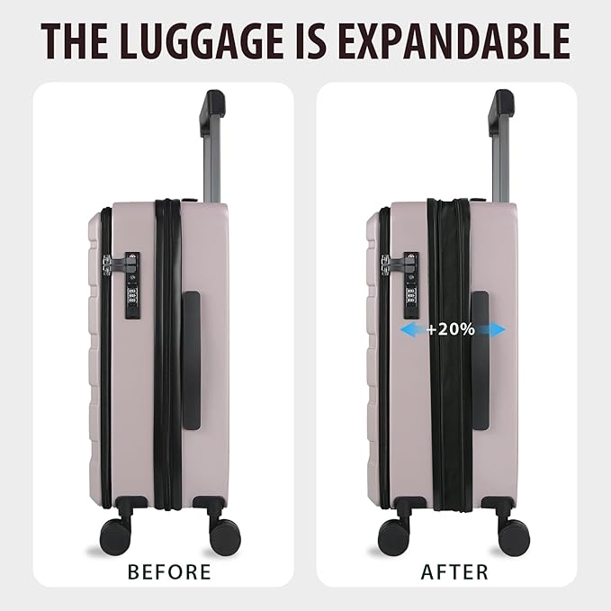 KROSER Carry On Luggage with Spinner Wheels & Built-in TSA Lock, Expandable Top Loading Hard Shell Suitcase Large Capacity Durable Rolling Luggage with USB Port, Carry-On 20-Inch, Matte Purple/Pink