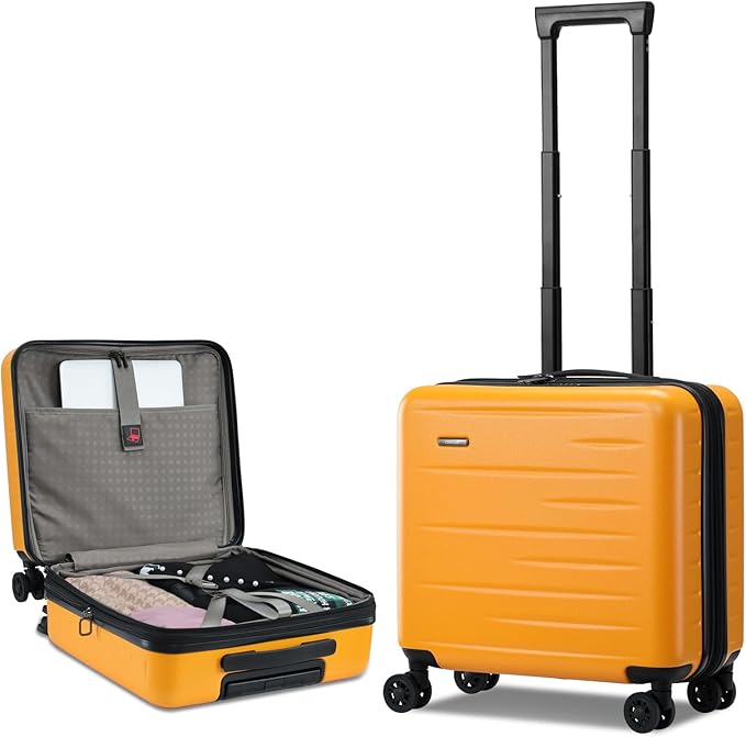 16 Inch Carry On Luggage Airline Approved, Expandable Lightweight ABS+PC Hard Shell Suitcases with 360° Spinner Wheels, TSA Lock, YKK Zippers (Orange, 1 PC)