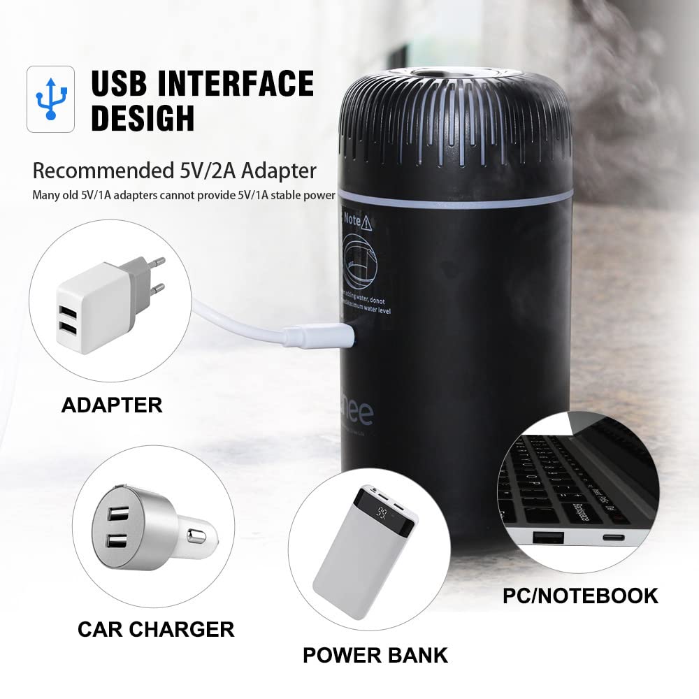 Unee Car Diffusers – 100ml USB Mini Aromatherapy & Humidifier & Car Air Freshener for Essential Oils, Portable Auto & Home Use (Black)