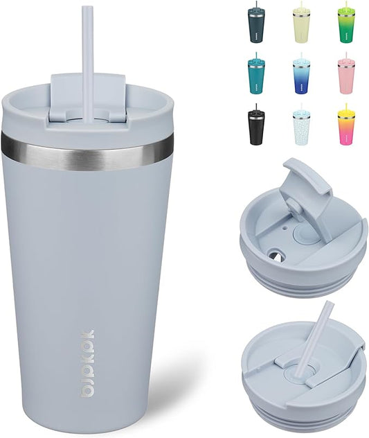 BJPKPK 18oz Stainless Steel Insulated Tumbler With lid And Straw Travel Coffee Thermal Tumblers Cup For Women And Men,Modern Blue