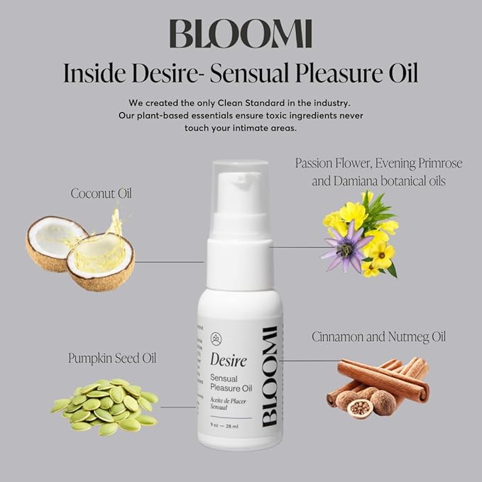 Bloomi Desire Body Oil, 0.9oz – Lightweight Fragrance-Free Massage Oil for Relaxation, Soothing Skincare, and Moisturizing Therapy – Vegan Formula with Natural Ingredients (1)