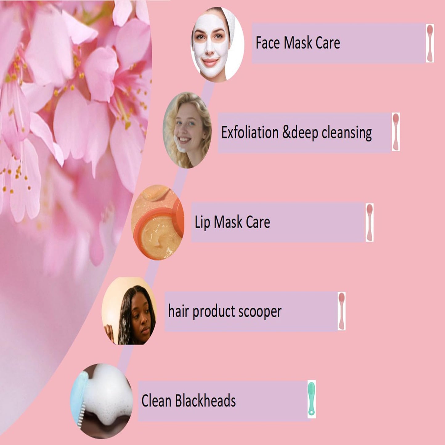 BleshiFashi Premium Silicone Facial Cleansing Brush Combo 4pcs,Mask Applicator and Skincare Brush for Pore Cleansing，Manual Facial Cleansing for Exfoliating Face/Lip/Makeup Removal Scrubber