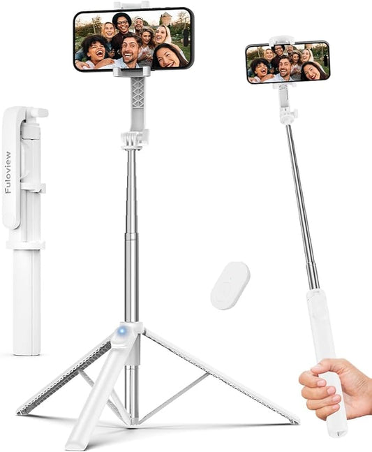 67‘’ Selfie Stick, Phone Tripod with Wireless Remote Control, Portable Selfie Stick Tripod for Photograph, Live Streaming, Video Recording, Compatible with All Cell Phones, White