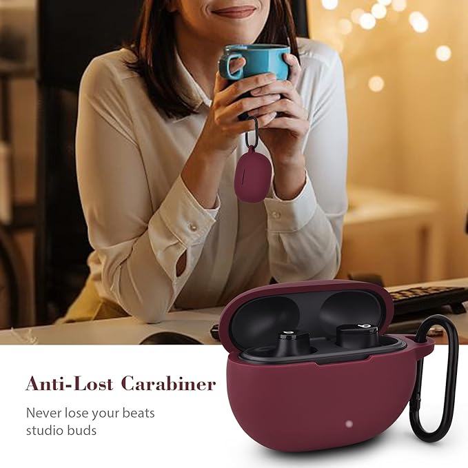 AIRSPO Silicone Case Compatible with Beats Studio Buds Case 2021 Soft Protective Cover for Beats Wireless Earbuds with Keychain (Burgundy)