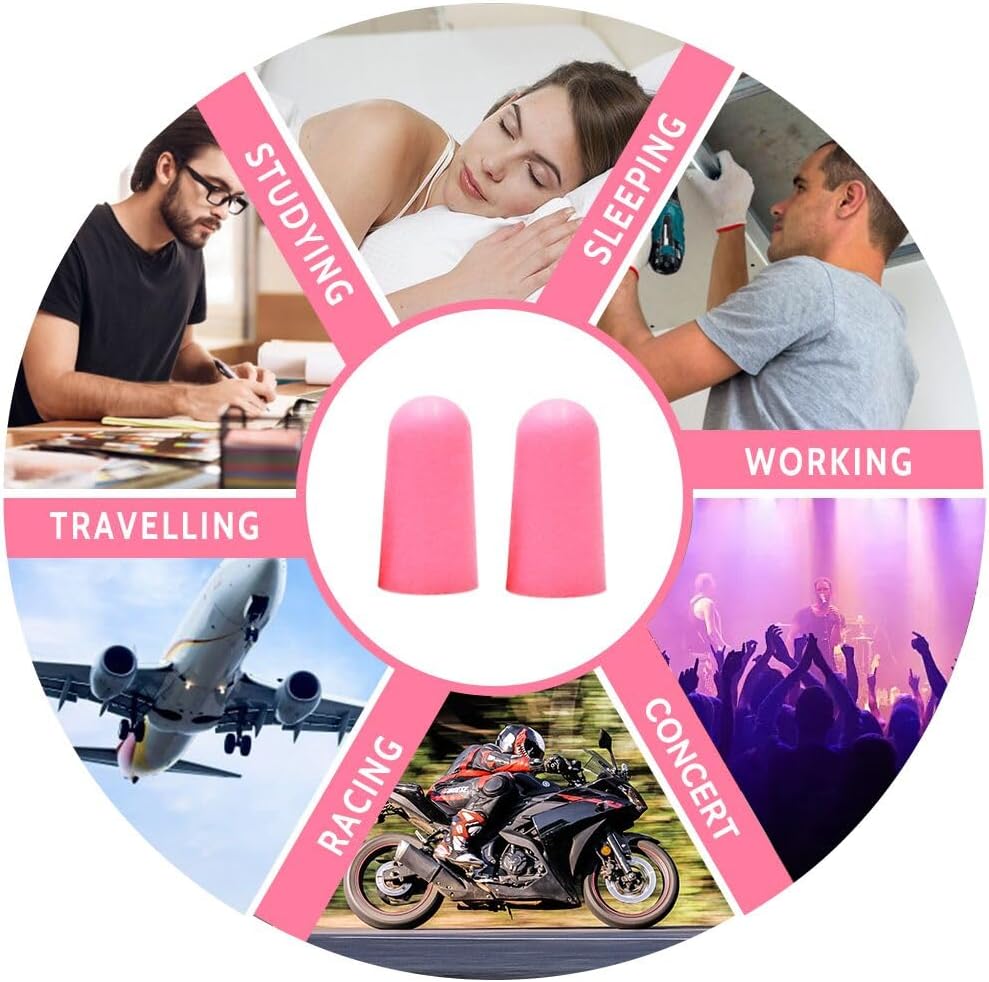 LYSIAN Ultra Soft Foam Ear Plugs for Sleep Noise Reduction -38dB Noise Cancelling Earplugs for Sleeping, Snoring, Shooting, Travel, Women-60 Pairs-Pink Color