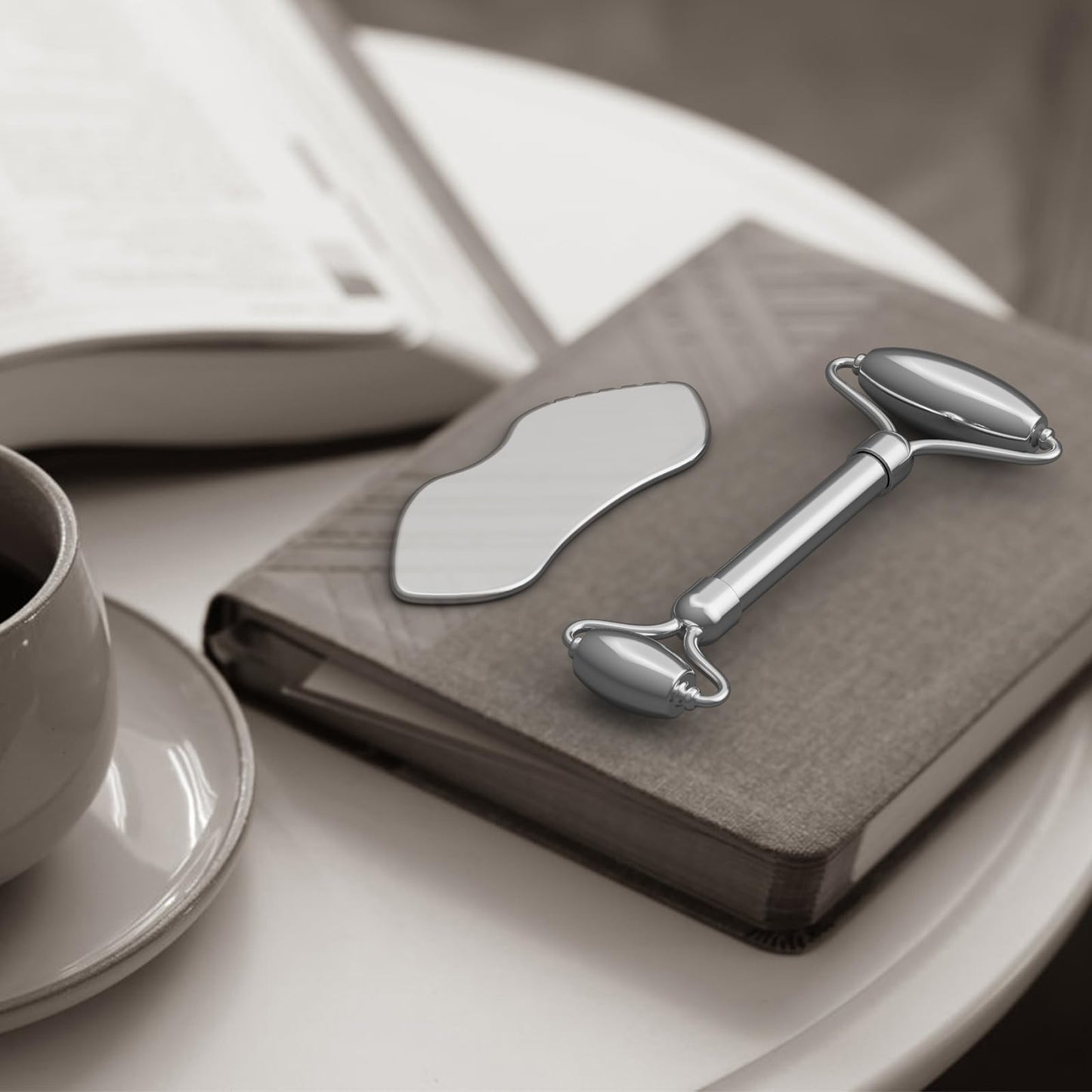 Stainless Steel Gua Sha & Face Rollers - Metal Roller for Eyes & Neck, Anti-Aging Facial Massage Tools, Gua Sha Facial Tool Kit (JGS-1)