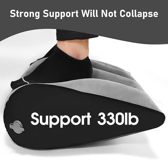 Inflatable Bed Wedge Pillow for Traveling – Portable Inflatable Cushion for Sleeping in Bed, Leg Elevation & Back Support, Quick Inflate Camping Pillow, Home & Airplane Use (Gray)