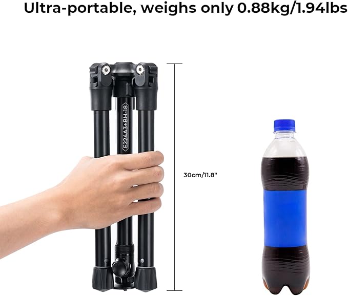 K&F CONCEPT 67''/170cm Cellphone Tripod, 2-in-1 Lightweight Compact Portable Selfie Stick with Phone Holder, DSLR Camera Tripod with Smartphone Remote E224A3+BH-18 Black