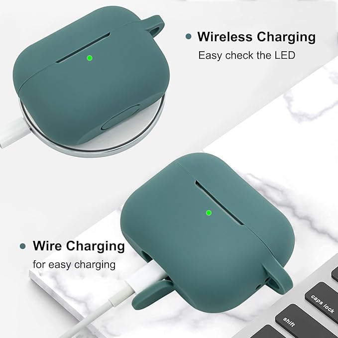 Compatible with Airpods Pro Soft Silicone Case Cover with Bracelet Keychain for Apple Airpod Pro 1st Generation Case for Women (Pine Green)