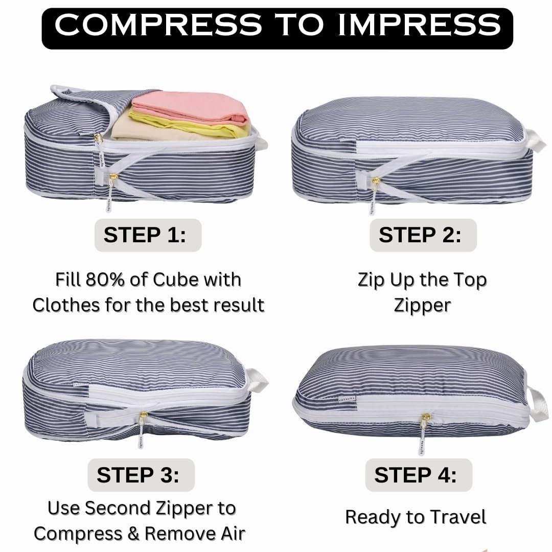 Extra Large Compression Packing Cubes for Checked Luggage, Lightweight Suitcase Organizers & Space Saver Bags - Travel Cubes for Packing - Travel Essentials - 2 Piece Set, X-Large - Grey Stripe