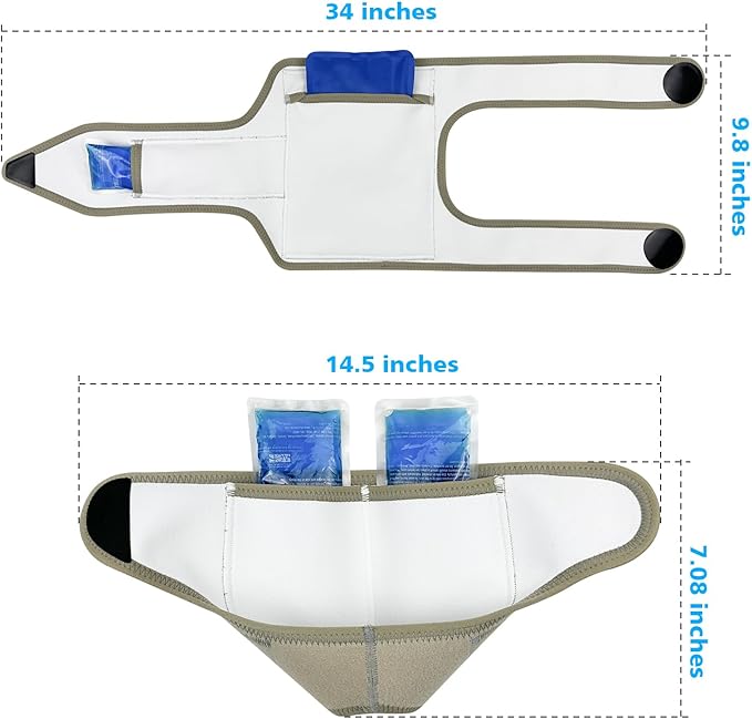 Castor Oil Pack Wrap for Knee and Ankle 2 Pc Pain Relief Wrap Organic Cotton Comfort Flannel Castor Oil Compress Wrap with Storage Bag Reusable Adjustable Strap Universal Fit (Khaki)