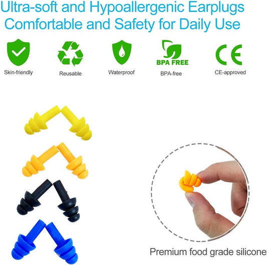 Ear Plugs for Sleeping,16 Pairs Noise Canceling Soft Reusable Silicone Earplugs Waterproof Noise Reduction Earplugs for Concert,Swimming,Study,Loud Noise,Snoring