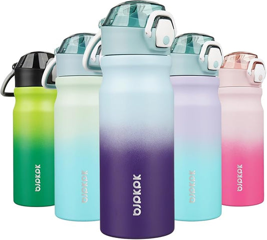 BJPKPK 18oz Insulated Water Bottle With Straw Stainless Steel Double Wall Water Bottles BPA Free Leak Proof Thermo With Lockable Flip Lid And Soft Silicone Spout,Ocean Dream