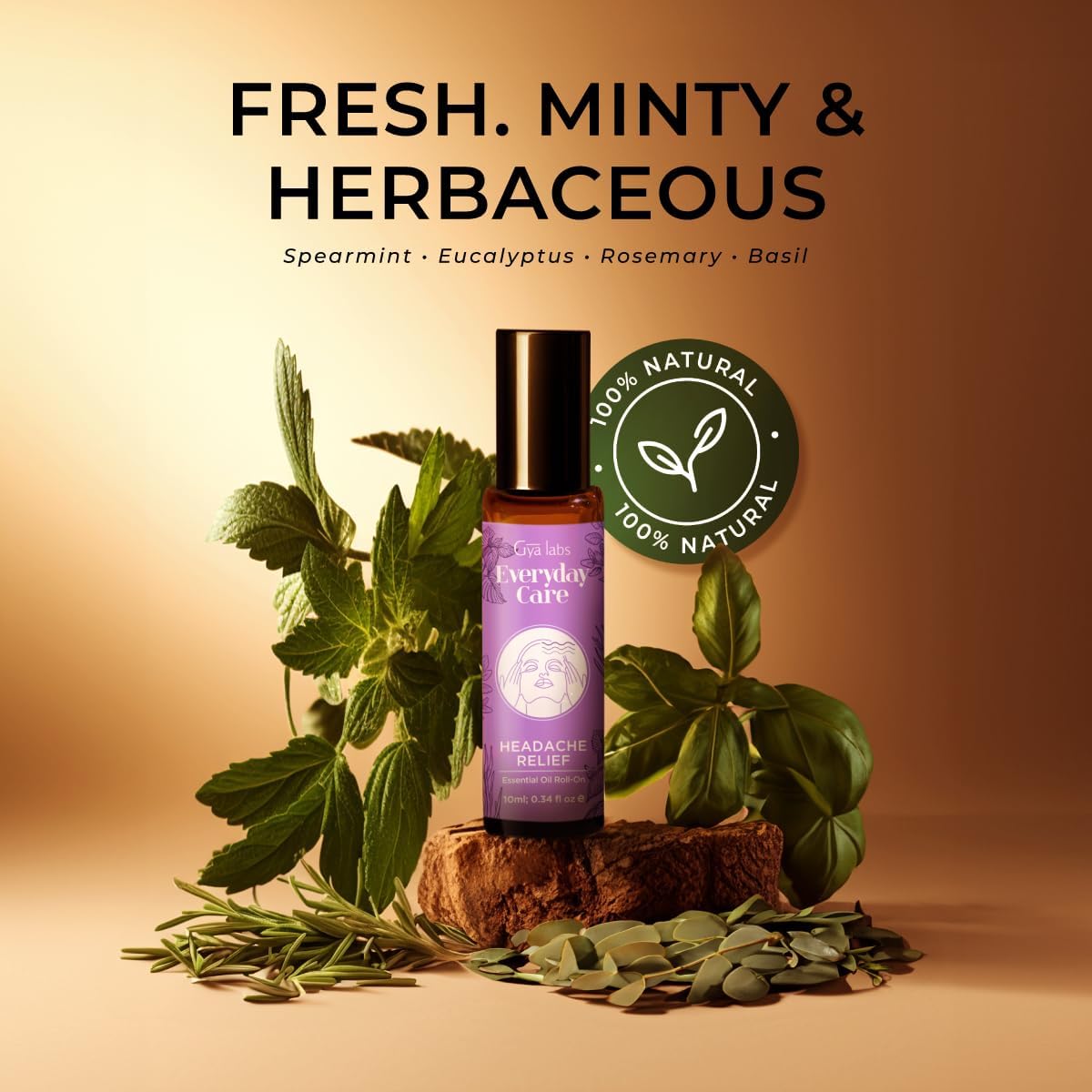 Gya Labs Headache Relief Essential Oil Roll on - 100% Pure Natural Oil Roller for Head Tension Comfort, Relaxation Gift for Women, Spearmint, Eucalyptus Blend Aromatherapy, Travel Size (0.34 Fl Oz)