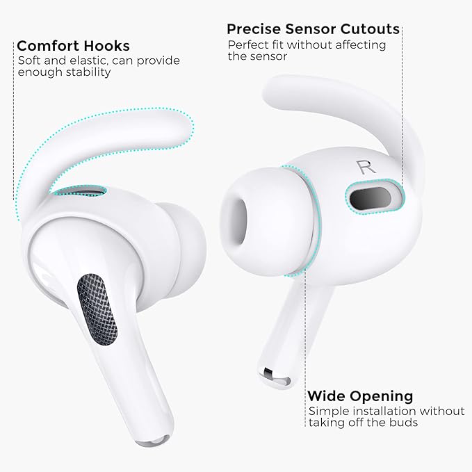 AhaStyle 4 Pairs AirPods Pro 2 Ear Hooks【Added Storage Pouch】 Anti-Slip Ear Covers Silicone Accessories Compatible with Apple AirPods Pro 2nd Generation (2 Large+2 Small, White)