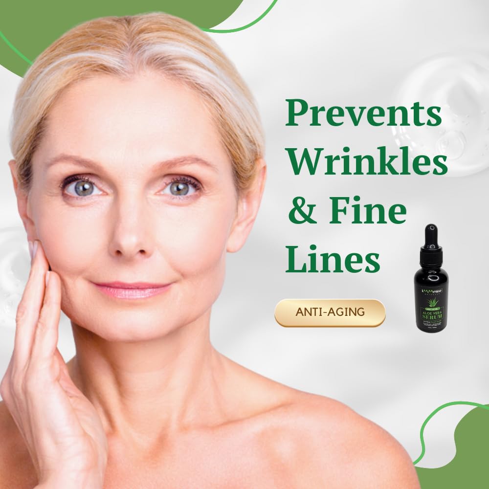 iMMense Naturals Aloe Vera Serum with Vitamin C for Wrinkles & Fine Lines, Use To Brighten Skin-Correct Dark Circles, Hydrate and Even Skintone. Use for a Natural Makeup Primer