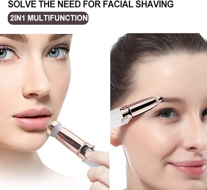 2 in 1 Eyebrow Trimmer Facial Hair Remover Electric Razor for Women Pubic Hair Bikini Shaver Epilator for Face Peach Fuzz Lips Painless Rechargeable Portable