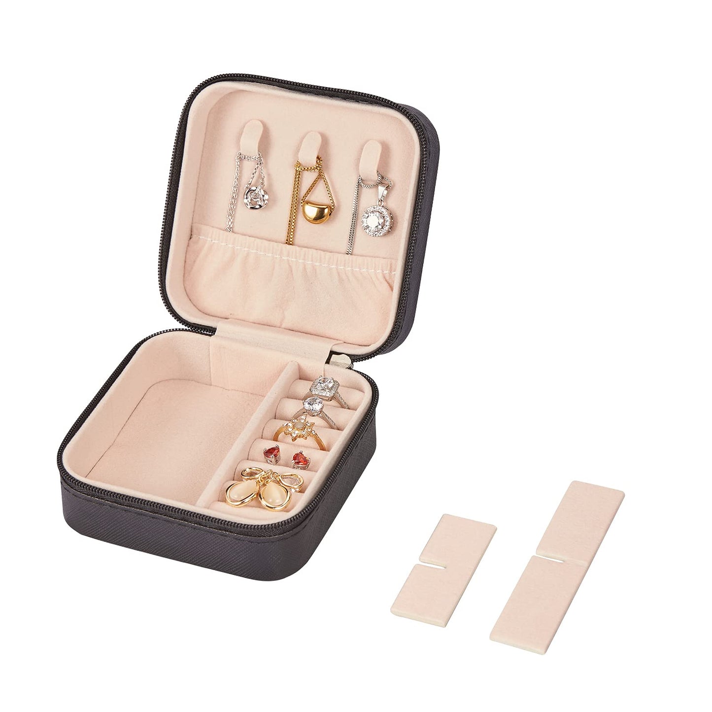 LETURE PU Leather Small Jewelry Box, Travel Portable Jewelry Case for Ring, Pendant, Earring, Necklace, Bracelet Organizer Storage Holder Boxes (Black)