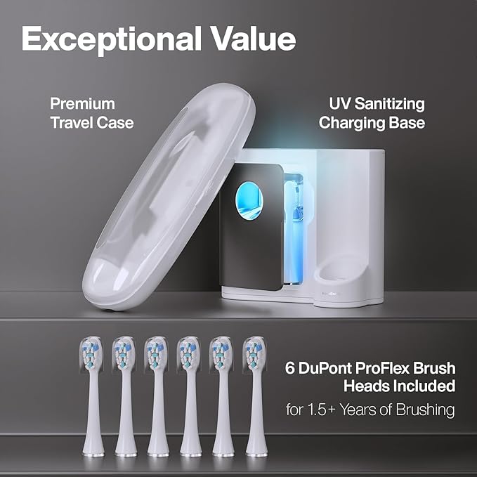 Aquasonic Vibe Series PRO – Ultra-Whitening Electric Toothbrush – 5 Modes & Smart Timers – UV Sanitizing Base – ADA Accepted (Charcoal Metallic)