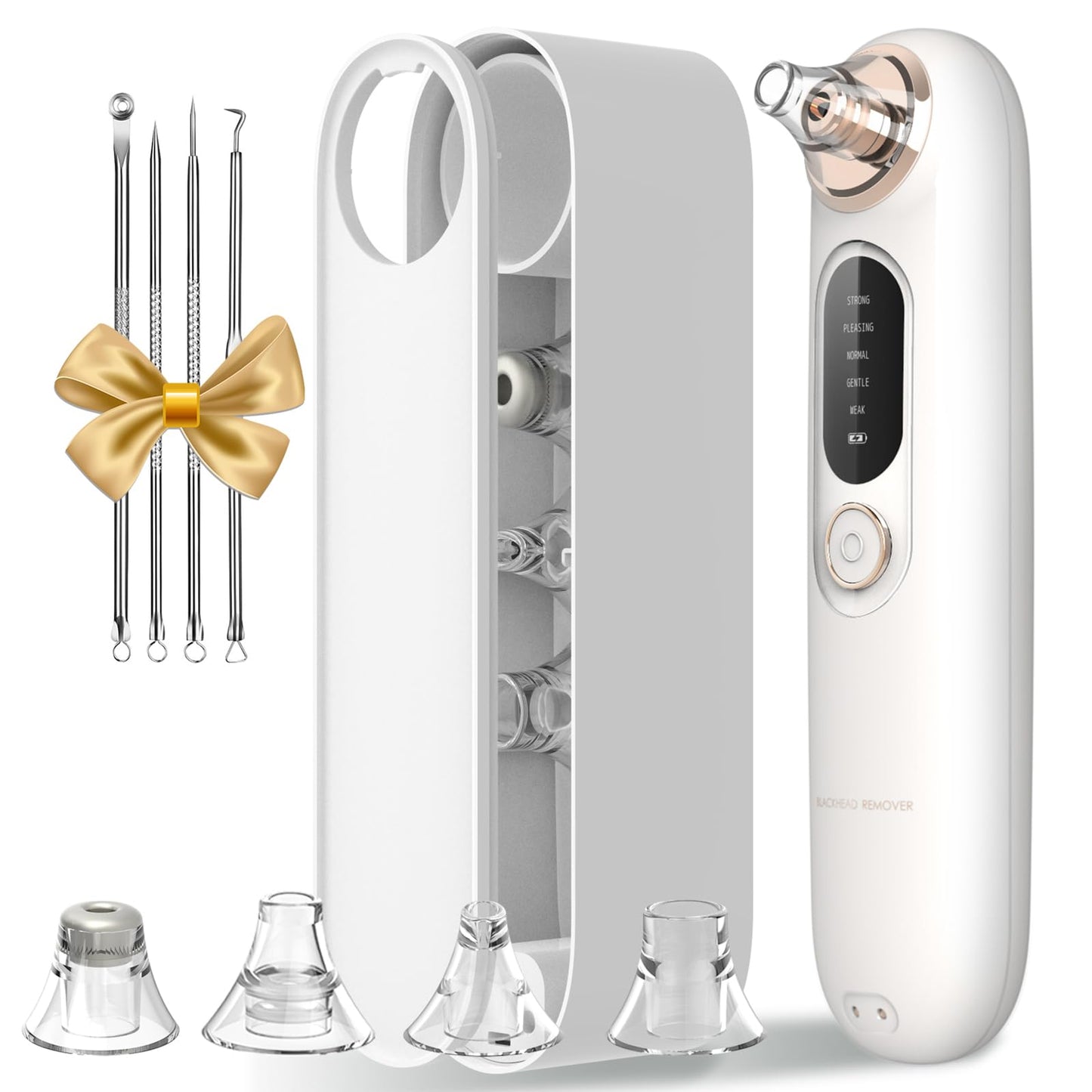 Blackhead Remover Pore Vacuum Kit for Face, 5 Adjustable Suction Levels Blackhead Extraction Tool, Face Suction Pore Cleaner with 4 Suction Heads, 4 Probes for Women & Men (White)