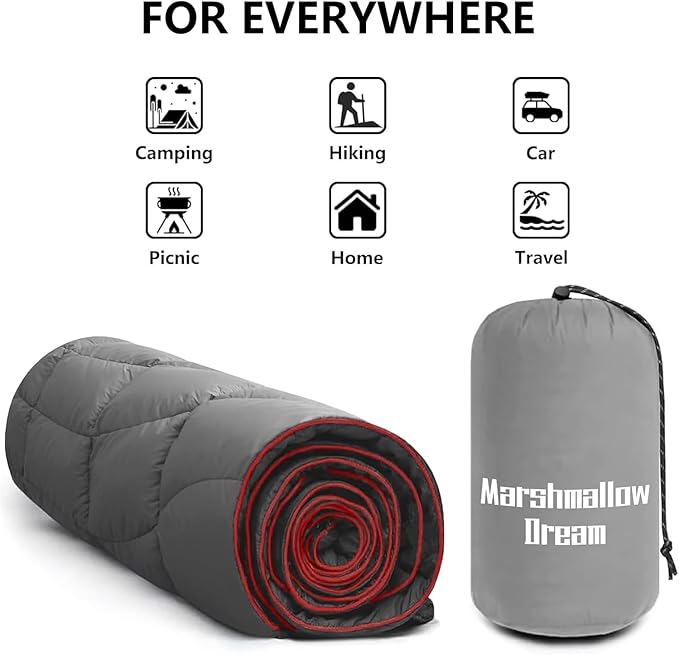 Camping Blanket, Packable Puffy Blanket Down Alternative Blanket Lightweight Windproof Water Resistant for Outdoors,Hiking, Backpacking,Beach,Car,Picnic,Stadium 52x75in