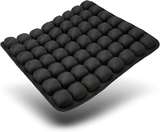 Air Inflatable Travel Seat Cushion, Portable Breathable Comfort Cushion, 56 Air Bubble Design for Airplane, Car, Office Chairs & Home Living – Lightweight & Ergonomic Support,18” x 16” (Black)
