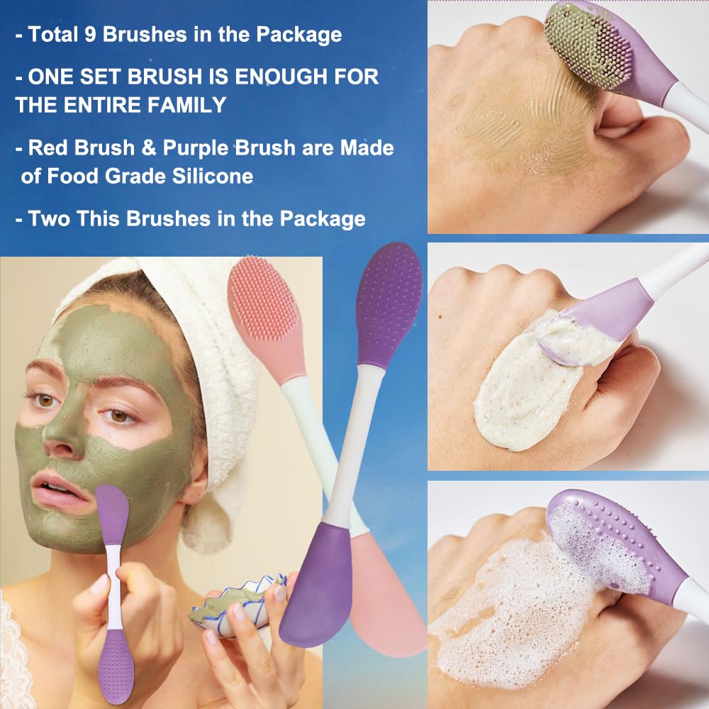 9-in-1 Face Scrubber Face Cleaning Brushes Super Soft Silicone Cleanser Brush and Facial Cleansing Massager Brush Face Cleansing Brush Set