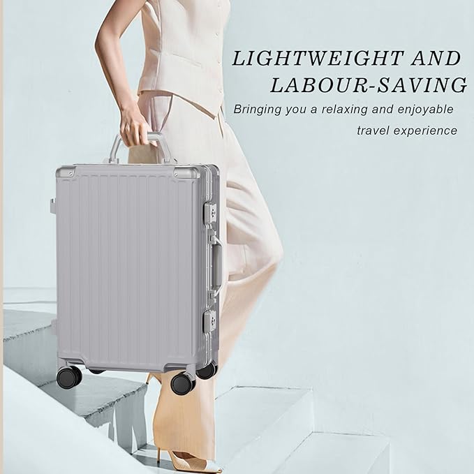AnyZip Carry On Luggage PC+ABS Aluminum Frame Zipperless Luggage Hard Shell Suitcase with TSA Lock Double Spinner Wheels 20 Inch Silver