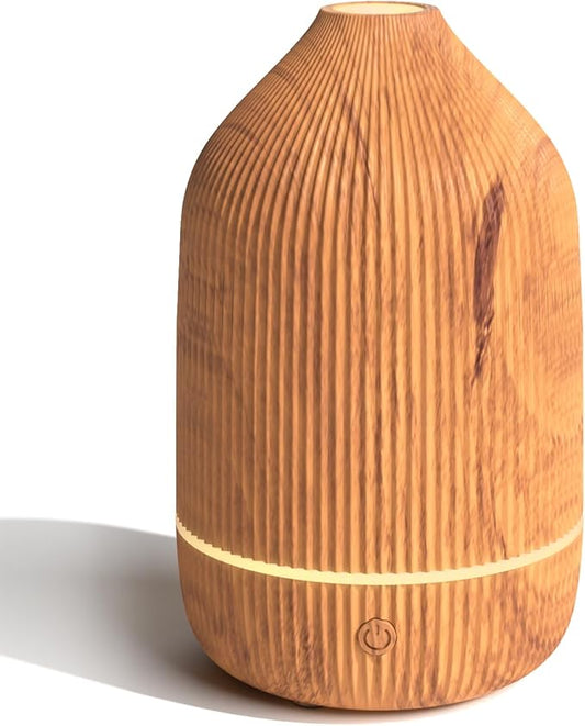 Essential Oil Diffuser, 100ml Aromatherapy Diffuser, Mini Ultrasonic Diffuser for Essential Oil, Home, Office, Cool Mist Humidifier with 7 Led Light, Auto Shut-Off, Wood Grain
