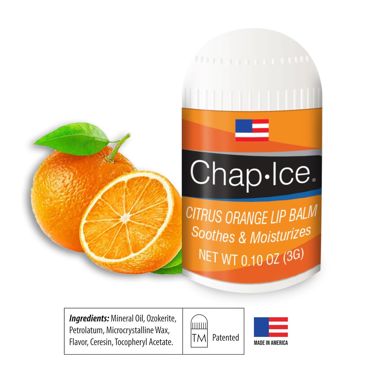 Citrus Flavor - Chap-Ice Mini Lip Balm, 4 count - Made in USA, 0.10 Oz, Push-Up Style, Hydrating Lip Care for Smooth and Soft Lips, Compact Size for Travel, Perfect for Daily Use - 4ct