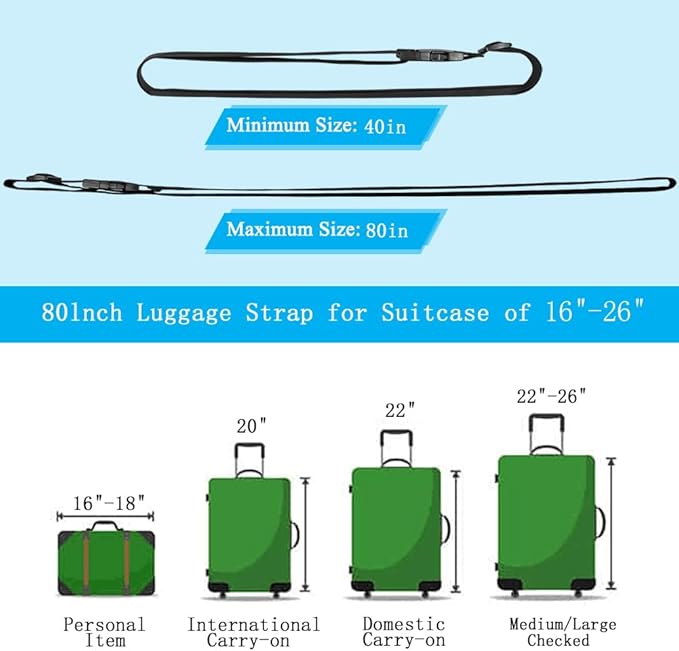 2Pcs Luggage Straps for Suitcase Travel Accessories TSA Approved, 80In Long Belts to Keep Your Suitcase Secure, Adjustable Bag Straps with Quick-Release Buckle for Travel Bag Closure, Multicolor