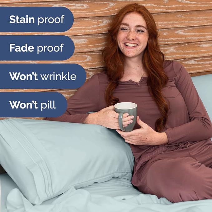 Bulk Case Pack of 16 Sheet Sets - (16) Complete Full Size Sheet Sets with Deep Pockets - Wholesale Bulk Bedding for Hotels, Spas & Airbnbs - Breathable, Cooling, Soft & Wrinkle Free - (Full, Ice Blue)